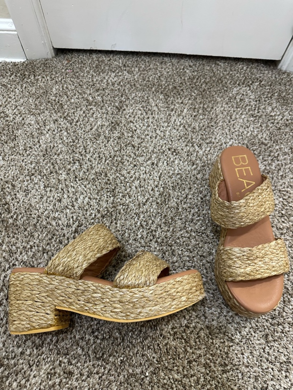 Matisse Beach Cognac Ocean Ave Braided Raffia Platform Sandals - Picture 4 of 7